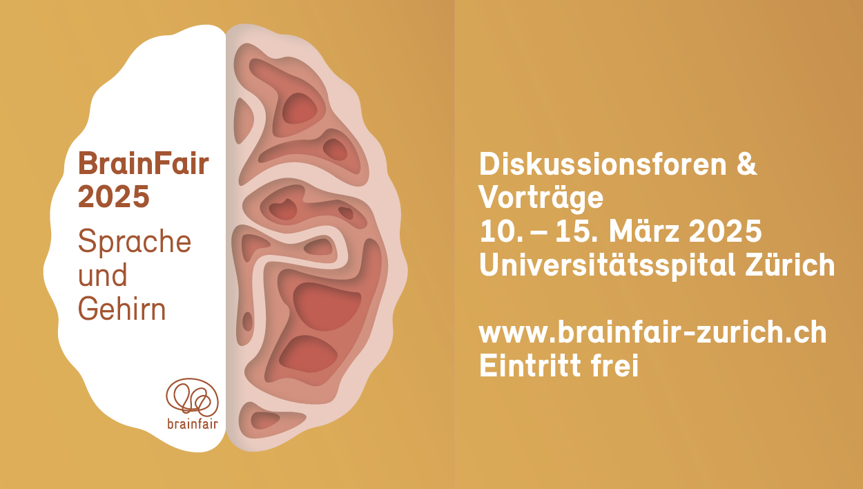 Werbebild für die BrainFair 2025: ein Gehirn auf orangem Grund